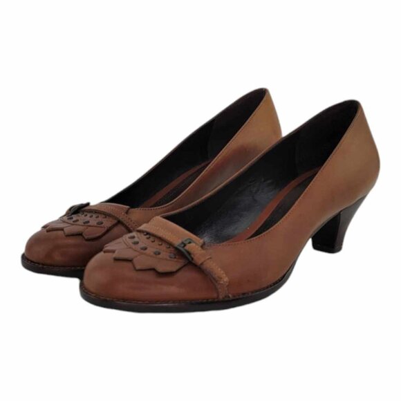 AEROSOLES Stackheel Buckled Loafer Sz 7.5B - Brown LIKE NEW - Picture 4 of 10